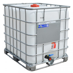 1000 litre reconditioned IBC with a steel pallet and 2" valve