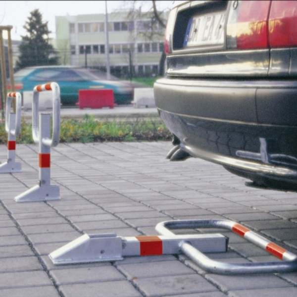 Commander Drop Down Frame Parking Post - Powder Coated White with Red Reflective Bands