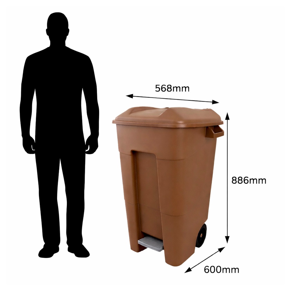 Pedal Operated Wheeled Litter Bin - 120 Litre Capacity - Solid Colour