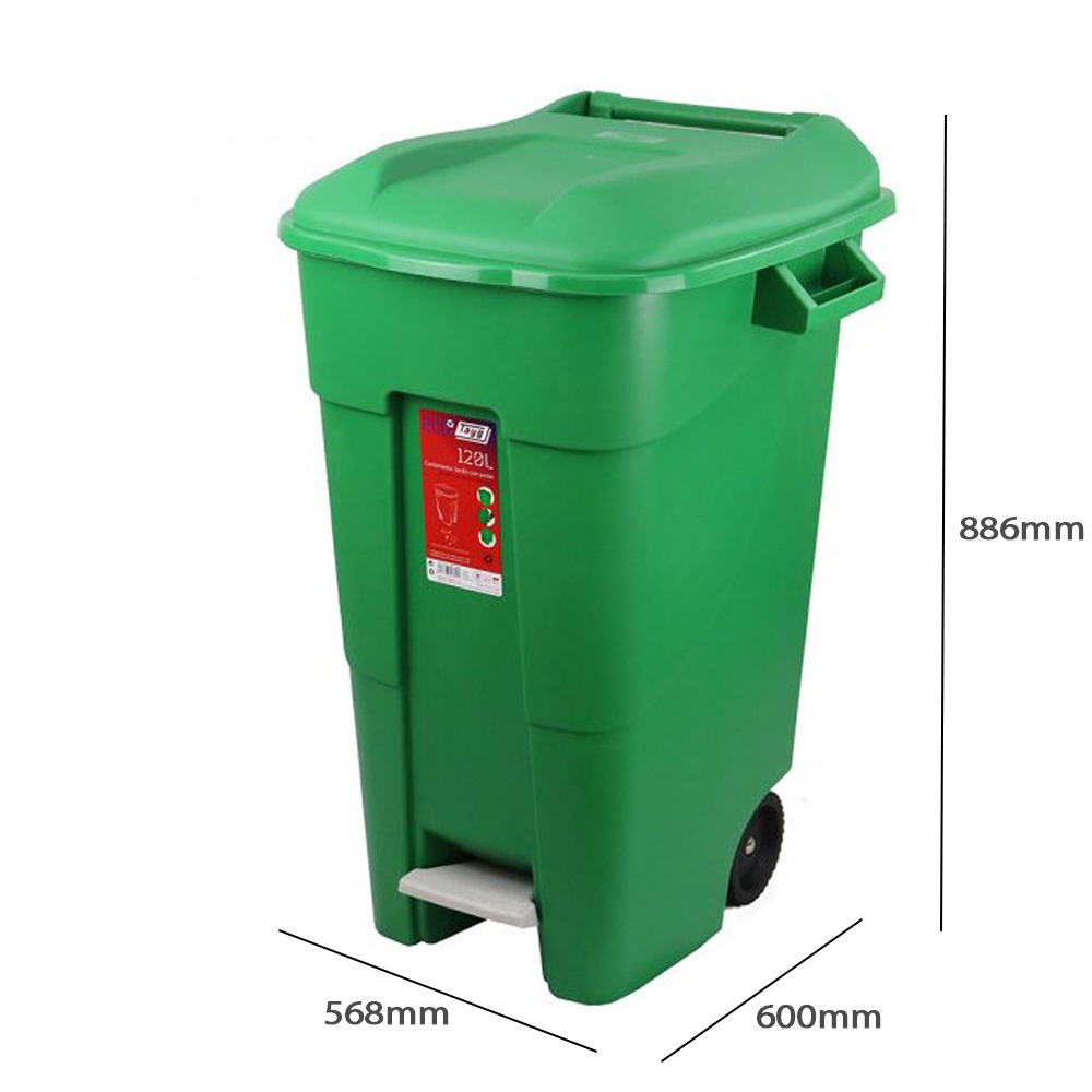 Pedal Operated Wheeled Litter Bin - 120 Litre Capacity - Solid Colour