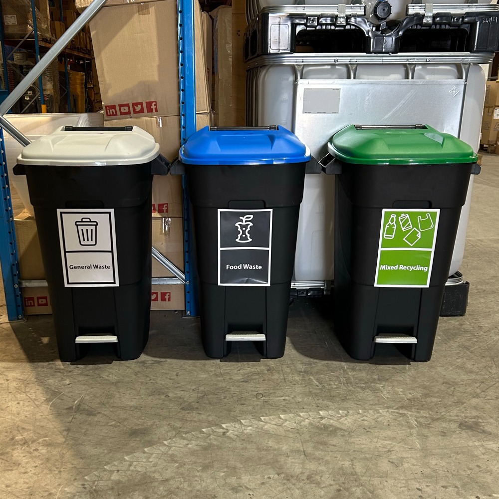 Simpler Recycling Station - x3 Wheelie Bins with A4 Stickers ...