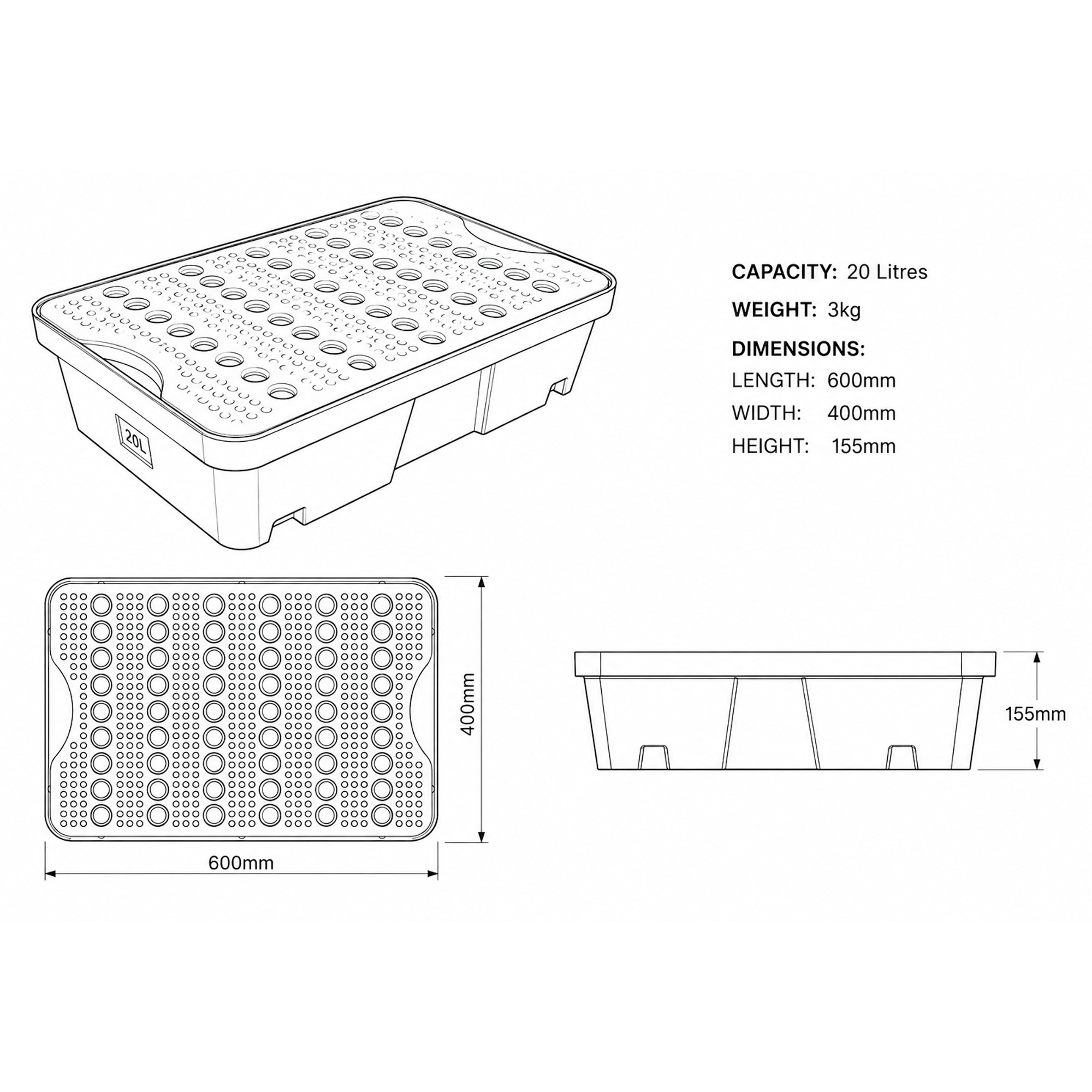 20 Litre Spill Tray With Grate