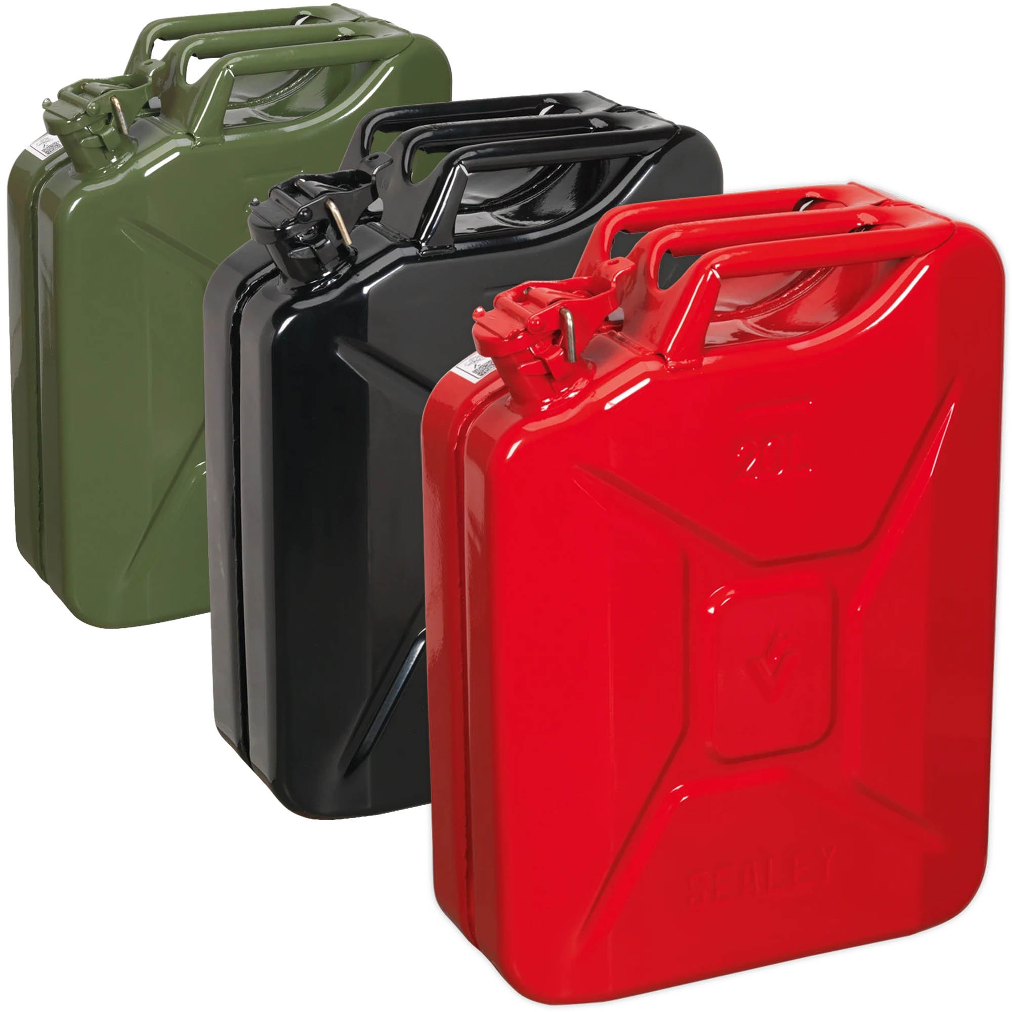 20 Litre Steel Jerry Can - Black, Red, Green