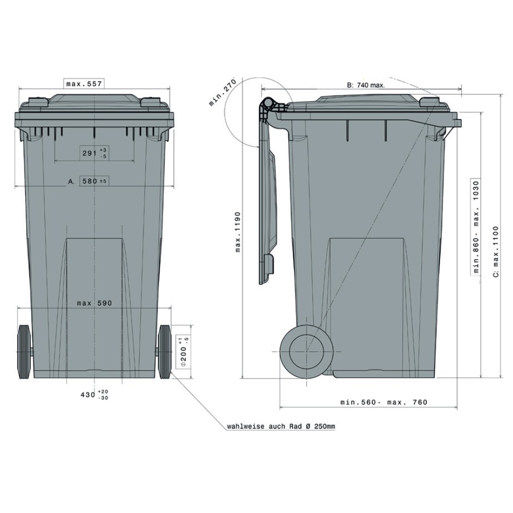 240 Litre UK Standard Wheelie Bin – Multiple Colours