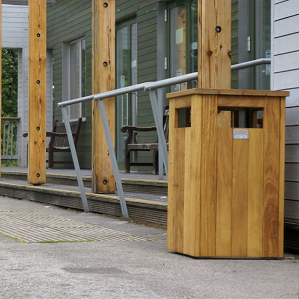 Iroko Hardwood Litter Bin - 98 Litre