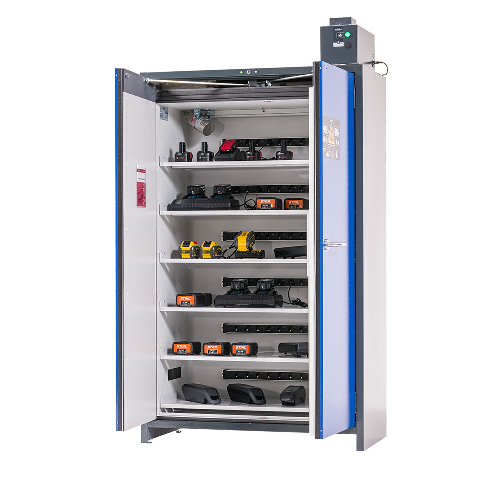 Lithium Battery Charging Storage Cabinet - Six Shelves and Six Charging Strips