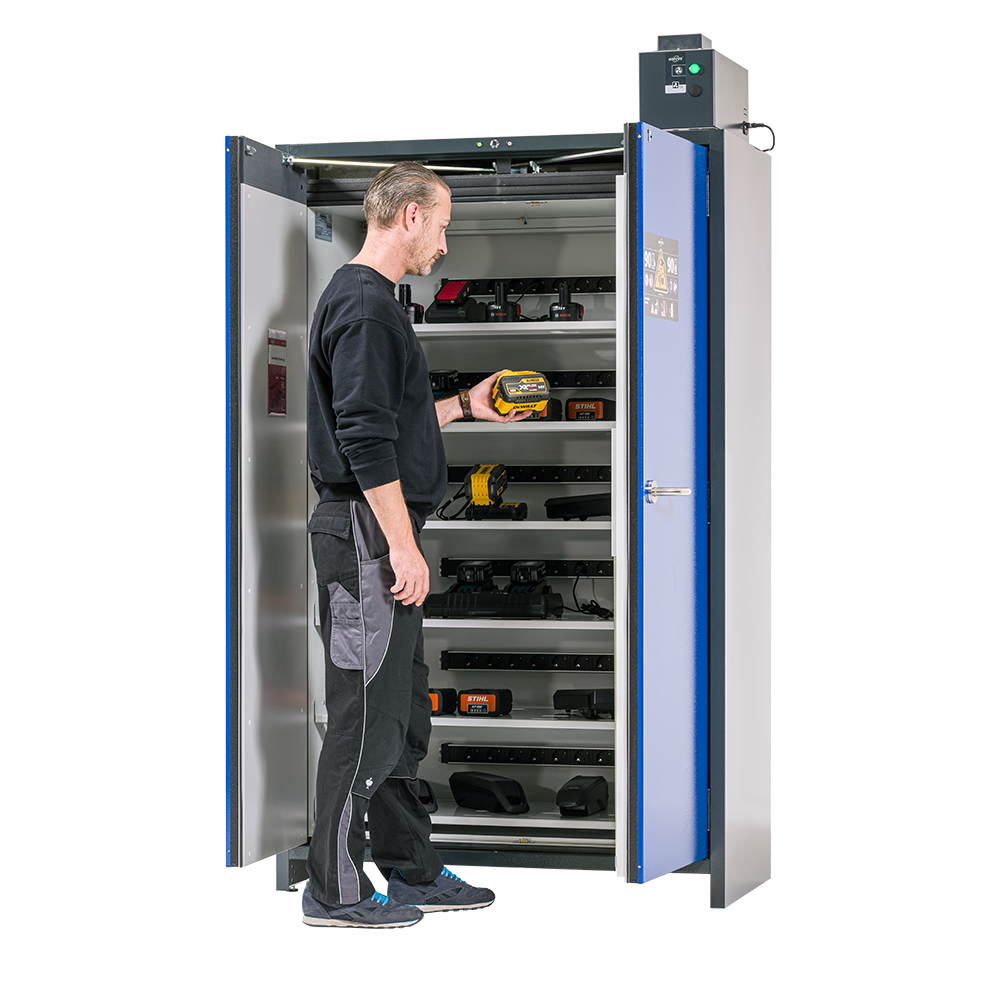 Lithium Battery Charging Storage Cabinet - Six Shelves and Six Charging Strips