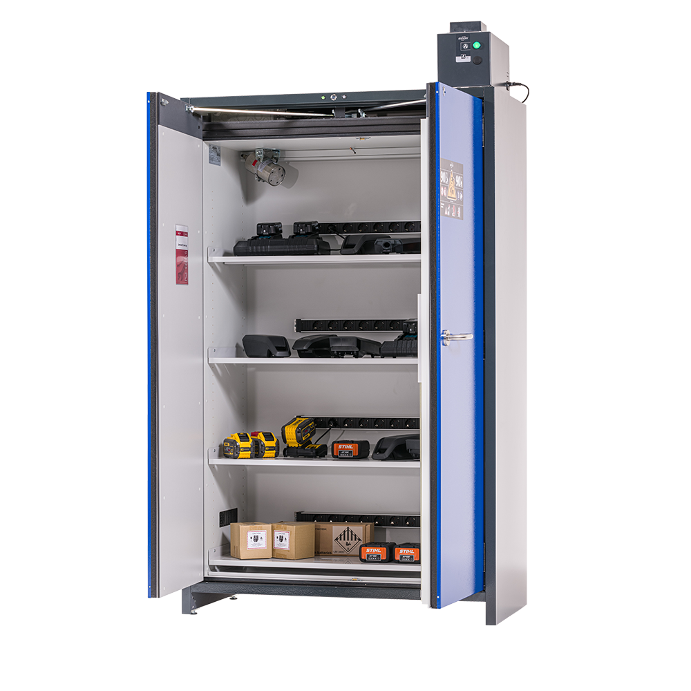 Lithium Battery Charging Storage Cabinet - Four Shelves and Four Charging Strips