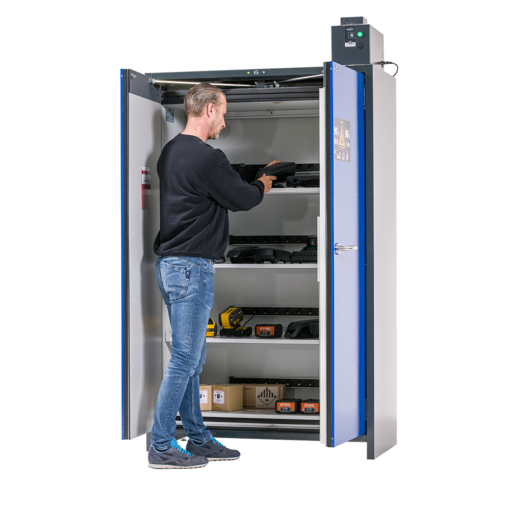 Lithium Battery Charging Storage Cabinet - Four Shelves and Four Charging Strips