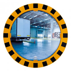 600mm Diameter Polymir Yellow and Black Framed Industry and Workplace Mirror