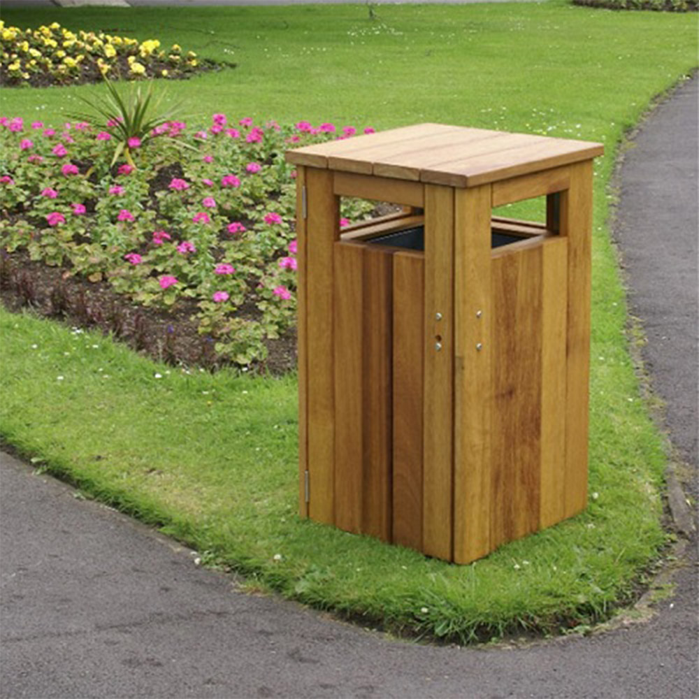Iroko Hardwood Litter Bin - 98 Litre