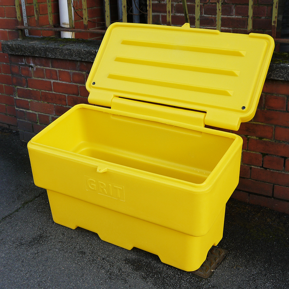 Lockable 190 Kg Grit Bin with 6 x 25kg White De-Icing Salt