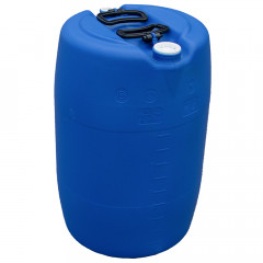 blue 60 litre tight head drum with black handles