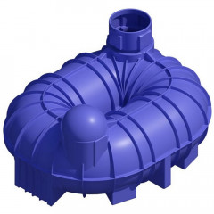 6800 litre blue underground tank with two access turrets, one capped and one uncapped
