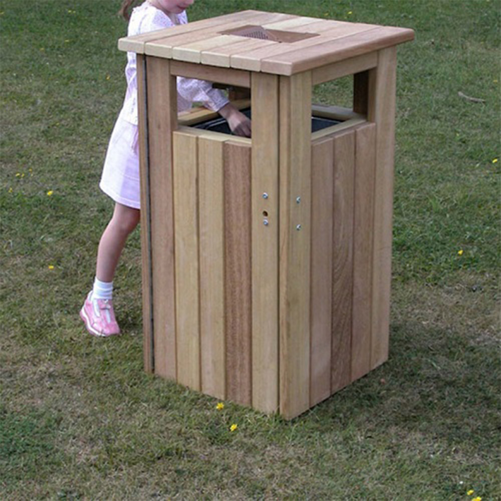 Iroko Hardwood Litter Bin - 98 Litre