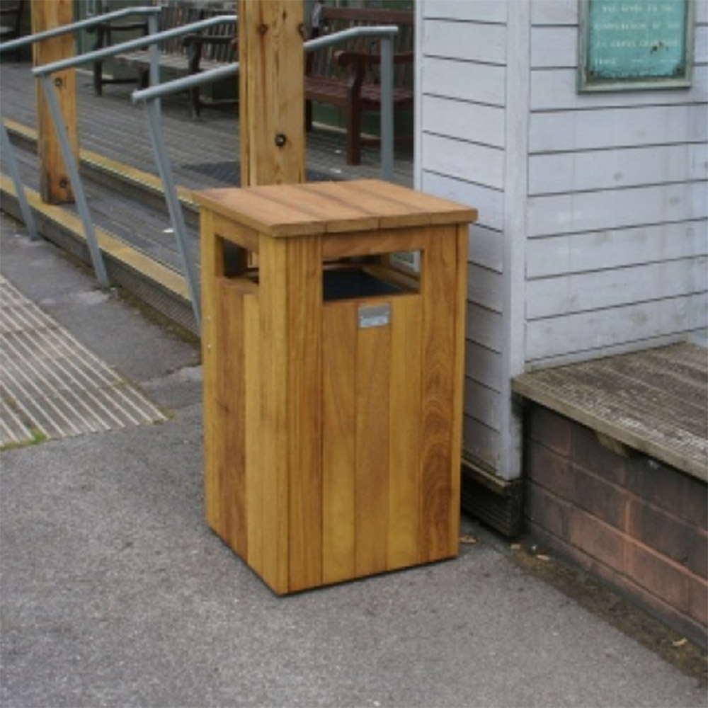 Iroko Hardwood Litter Bin - 98 Litre