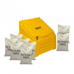 7 Cu Ft Heavy Duty Grit Bin with 8x 25 kg Bags of White Rock Salt