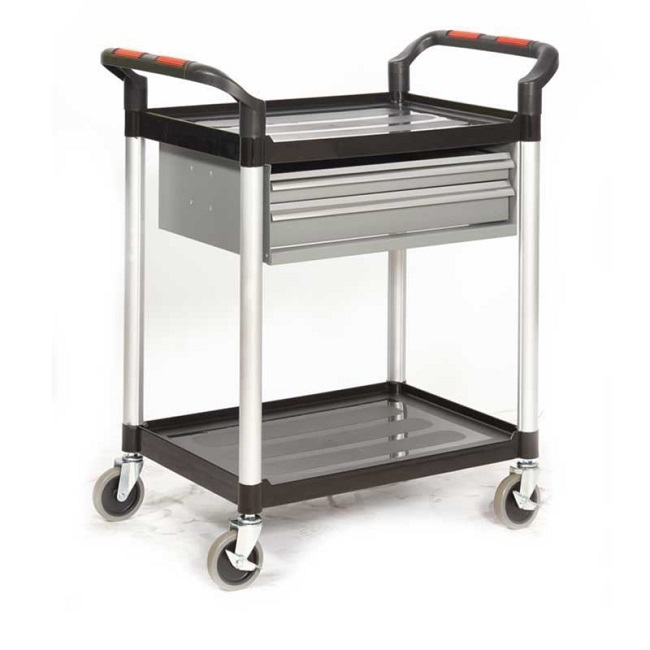ProPlaz 2 Shelf Trolley with Steel Drawers - 100kg Capacity