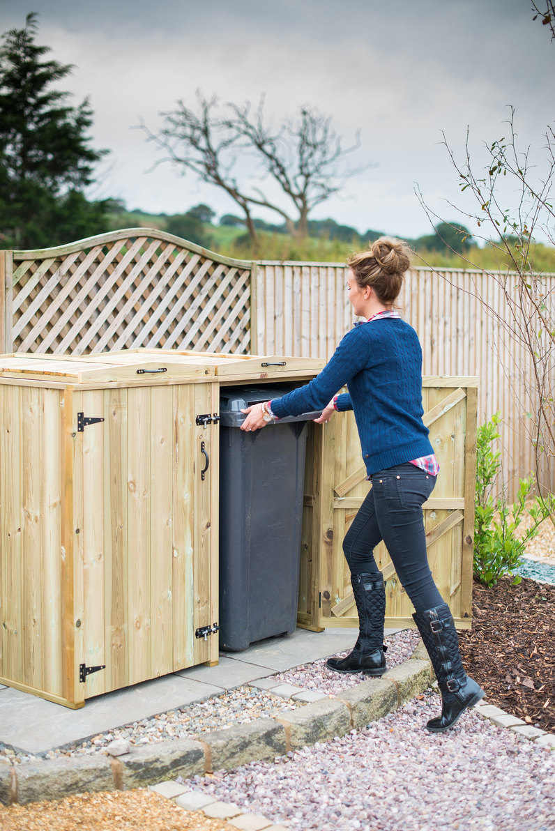 Double Chest Timber Wheelie Bin Store