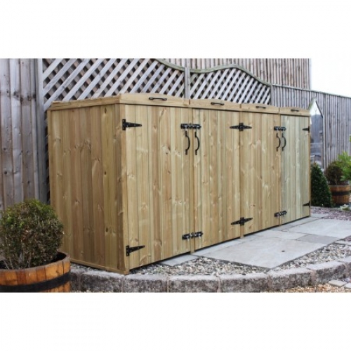 Quad Chest Timber Wheelie Bin Store - angled
