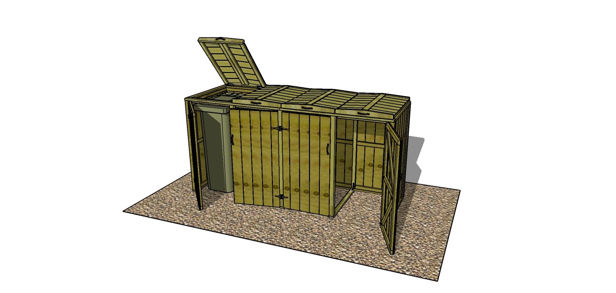Quad Chest Timber Wheelie Bin Store - cad