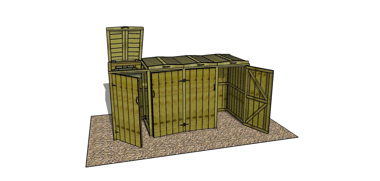 Quad Chest Timber Wheelie Bin Store - cad