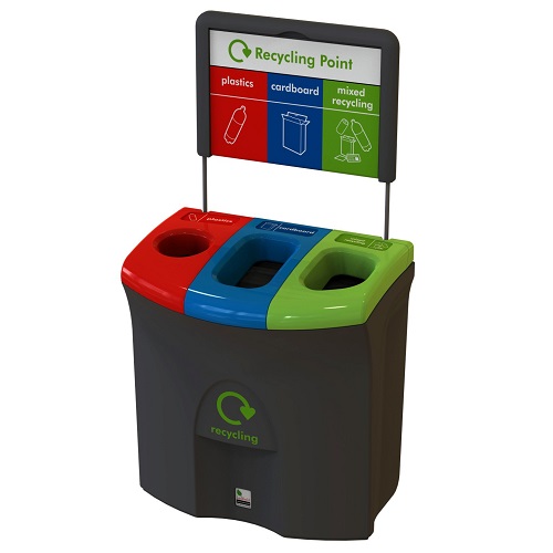 Mini Meridian Recycling Bin with Triple Apertures - 87 Litre