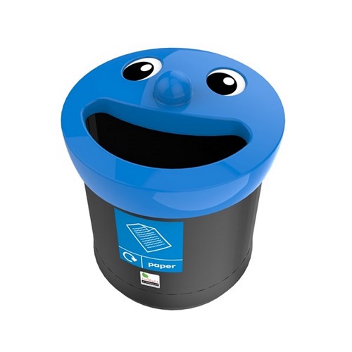 Novelty Smiley Face Litter Bin - 40 Litre - blue