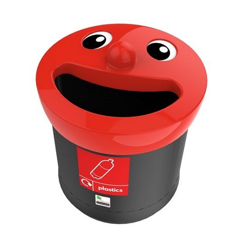 Novelty Smiley Face Litter Bin - 40 Litre - red