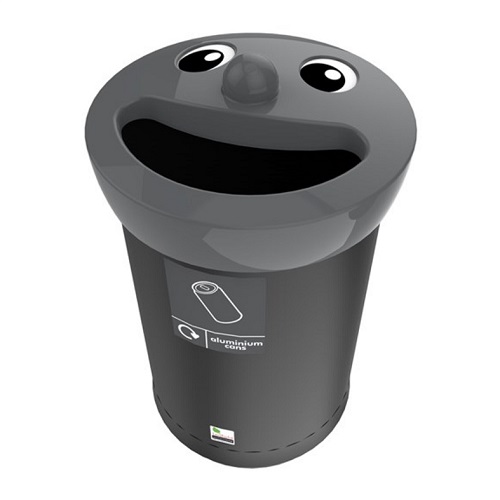 Novelty Smiley Face Recycling Bin - 62 Litre - grey