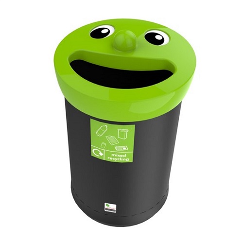 Novelty Smiley Face Recycling Bin - 62 Litre - green