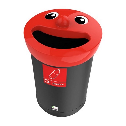 Novelty Smiley Face Recycling Bin - 62 Litre - red