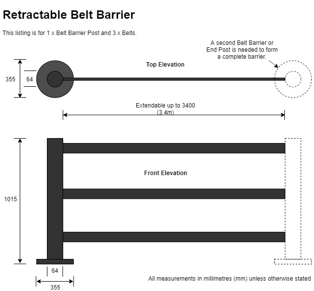 QueuePro 250 Triple Retractable Belt Barrier - 3.4m Belts