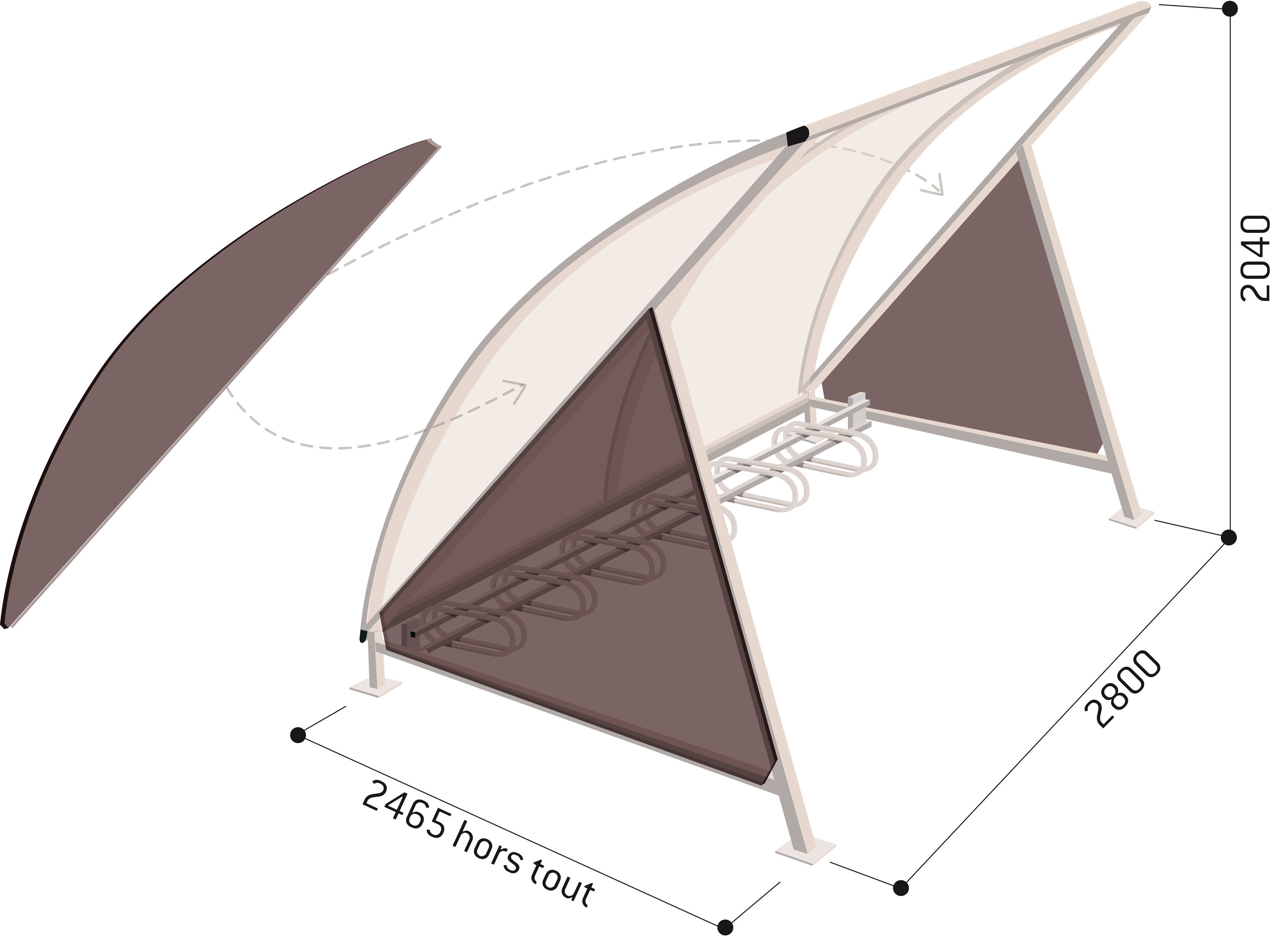 Moonshape Cycle Shelter with Cycle Rack