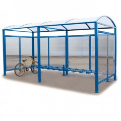 Blue bike shelter covering a bike.
