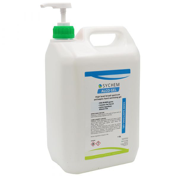 75% Alcohol Hand Sanitiser Gel with 38mm Pelican Pump - 5 Litre