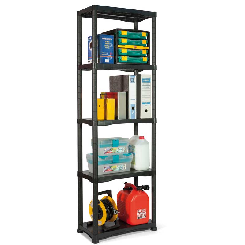 Five Tier Freestanding Plastic Shelving Unit - Black - 600 x 300 x 1800mm