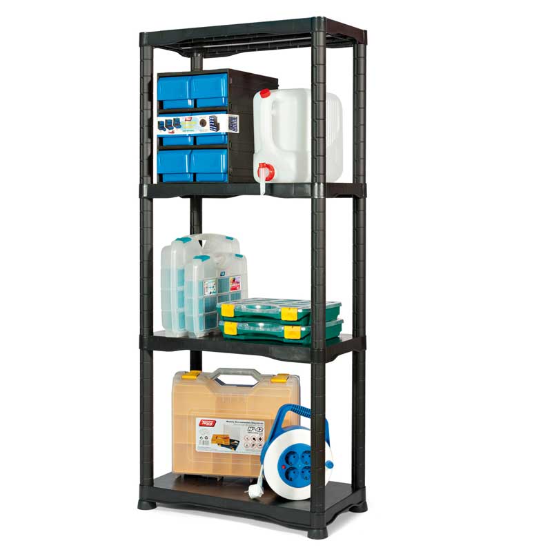 Four Tier Freestanding Plastic Shelving Unit - Black - 600 x 300 x 1370mm