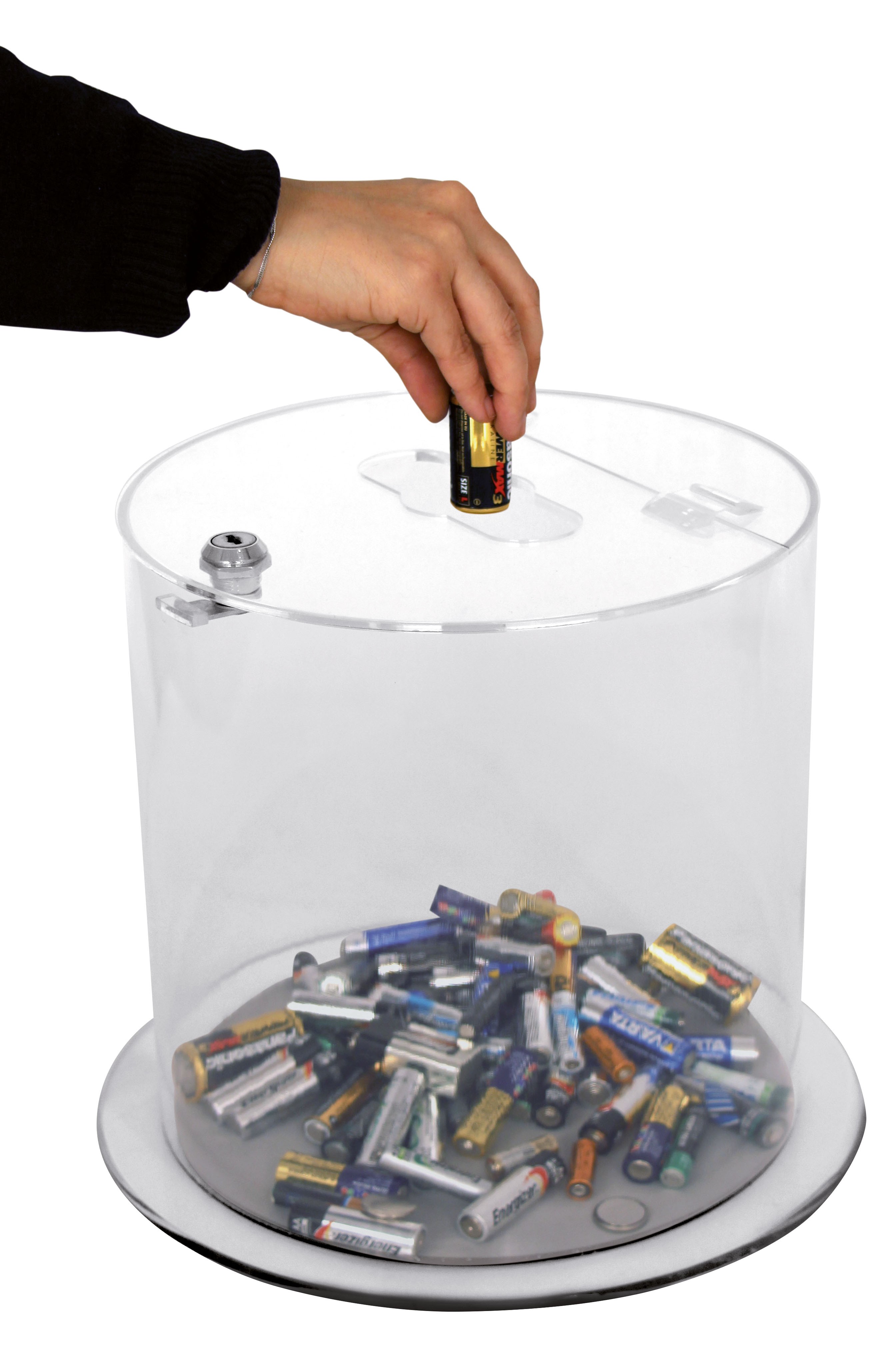 Acrylic Lockable Battery Recycling Bin - 12 / 37 Litres