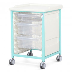 Steel Low Level Single Column Tray Trolley - 1 Small and 2 Deep Drawers