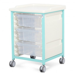 Steel Low Level Single Column Tray Trolley - 3 Deep Drawers