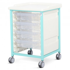 Steel Low Level Single Column Tray Trolley - 4 Small Drawers