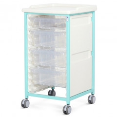 Steel Standard Level Single Column Tray Trolley - 1 Small and 3 Deep Drawers