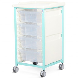 Steel Standard Level Single Column Tray Trolley - 4 Deep Drawers