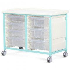 Steel Low Level Double Column Tray Trolley - 3 Small and 4 Deep Drawers