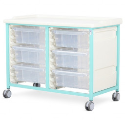 Steel Low Level Double Column Tray Trolley - 6 Deep Drawers