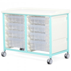 Steel Low Level Double Column Tray Trolley - 6 Small and 2 Deep Drawers