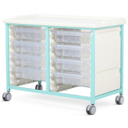 Steel Low Level Double Column Tray Trolley - 8 Small Drawers