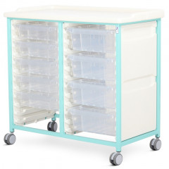 Steel Standard Level Double Column Tray Trolley - 5 Small and 4 Deep Drawers