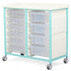 Steel Standard Level Double Column Tray Trolley - 6 Small and 4 Deep Drawers